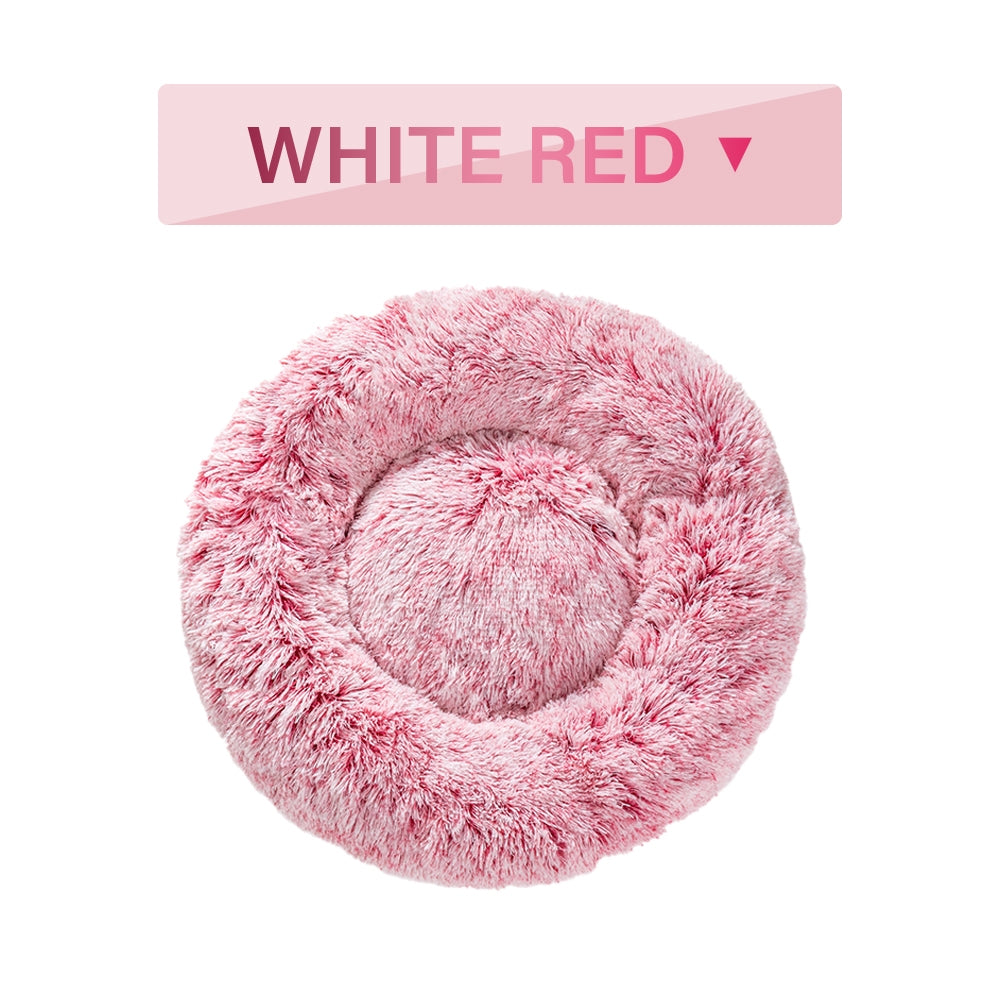 Fluffy Donut Dog Bed  Warm Soft Long Plush Pet Cushion Dog House Cat  Bed Washable Pet Sofa Mat Calming Samll Large Dog Beds