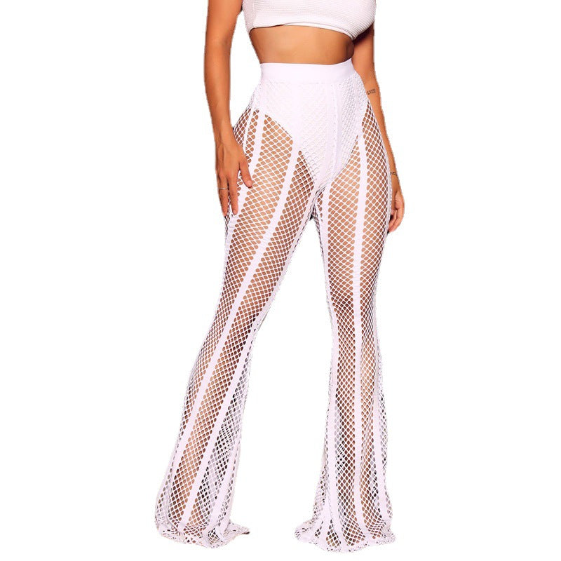 New Women's Perspective Stitching Striped Mesh Mopping Trousers