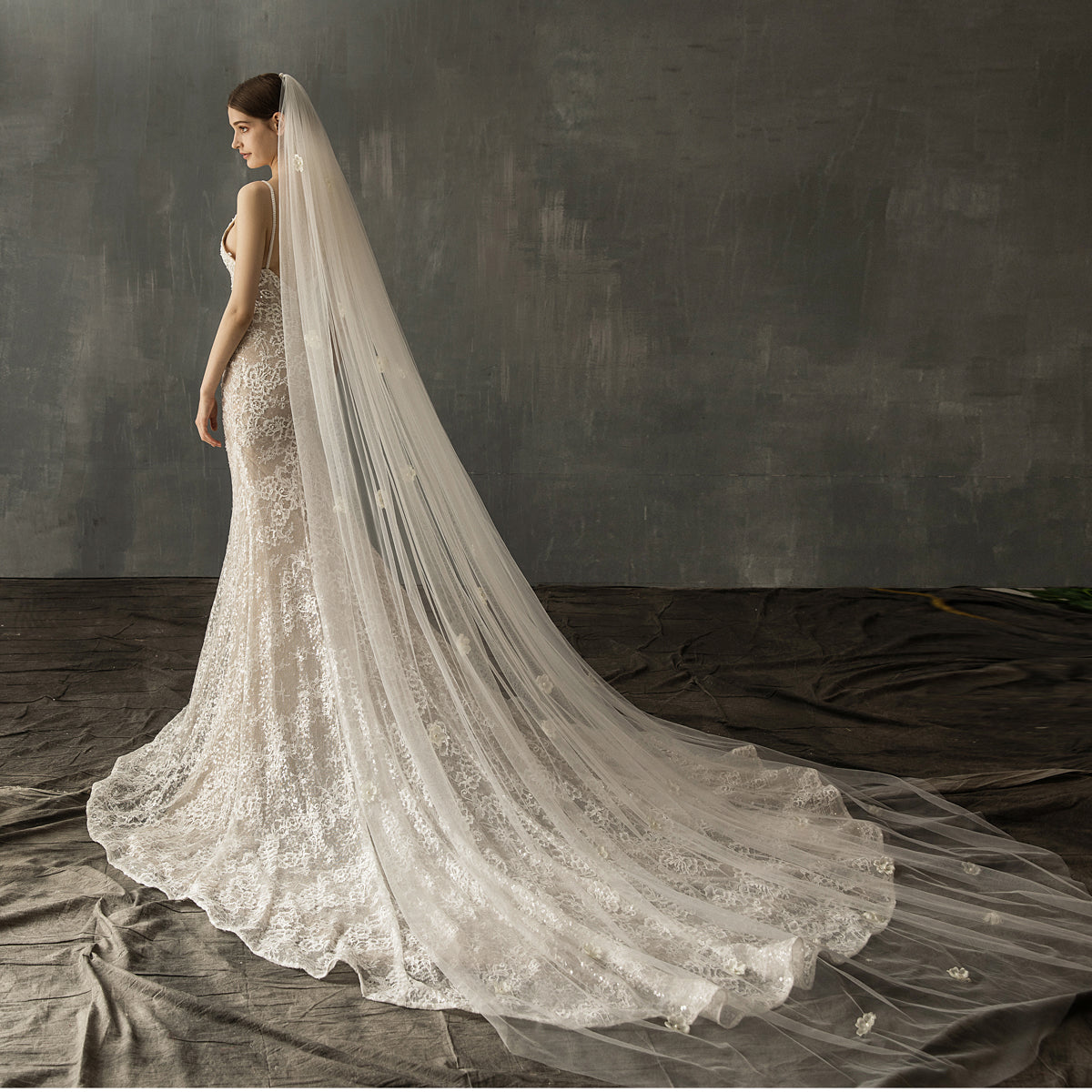 Bridal Church Wedding Pearl Long Tail Tulle