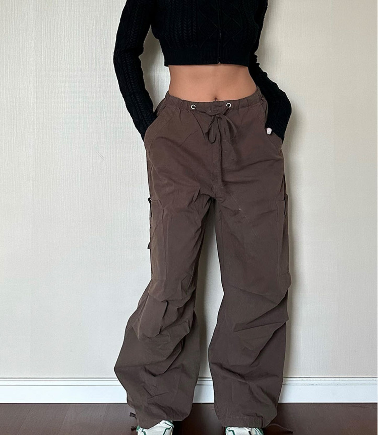 Straight Tube Loose Pocket Cargo Pants For Women