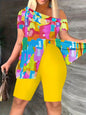 Sexy Off-the-shoulder Fashion Casual Printing Fifth Pants Suit