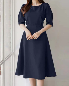 Summer Half Sleeve Solid Office Lady Dress Women