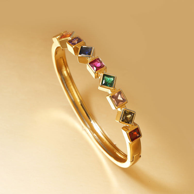 Geometric Square Inlaid Color Diamond Bracelet For Women