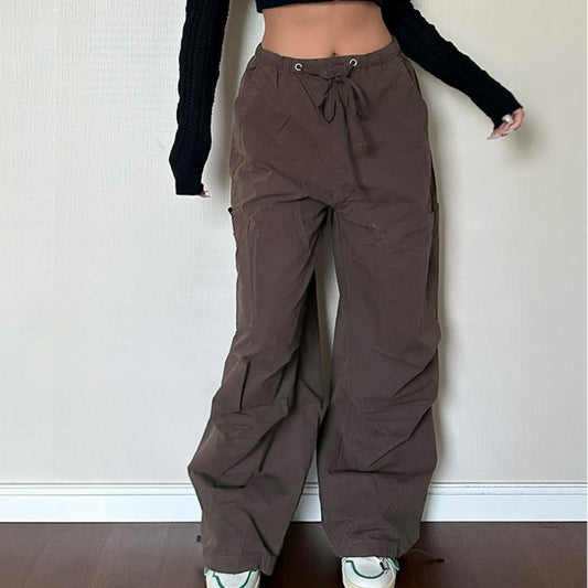 Straight Tube Loose Pocket Cargo Pants For Women