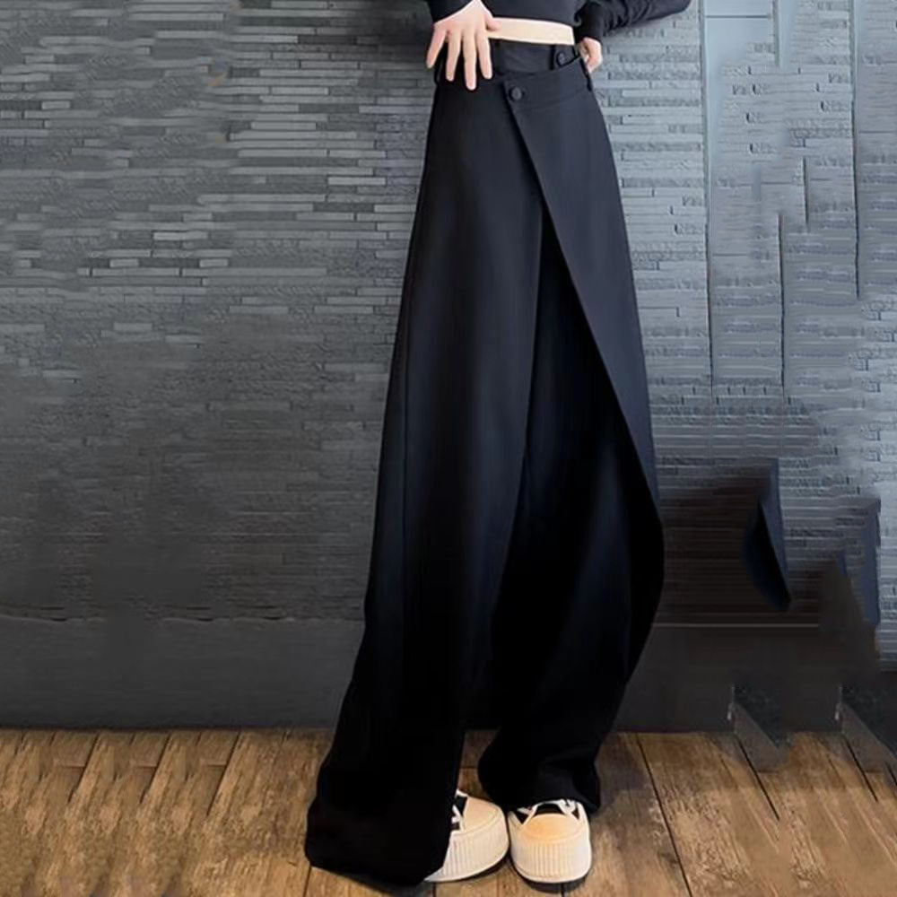 Fashion Irregular Stitching Straight-leg Trousers Women's Fried Street Pleated Suit Pants